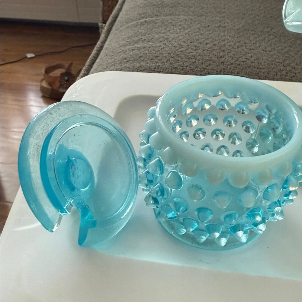 Vintage Blue Glass Hobnail Set Fenton